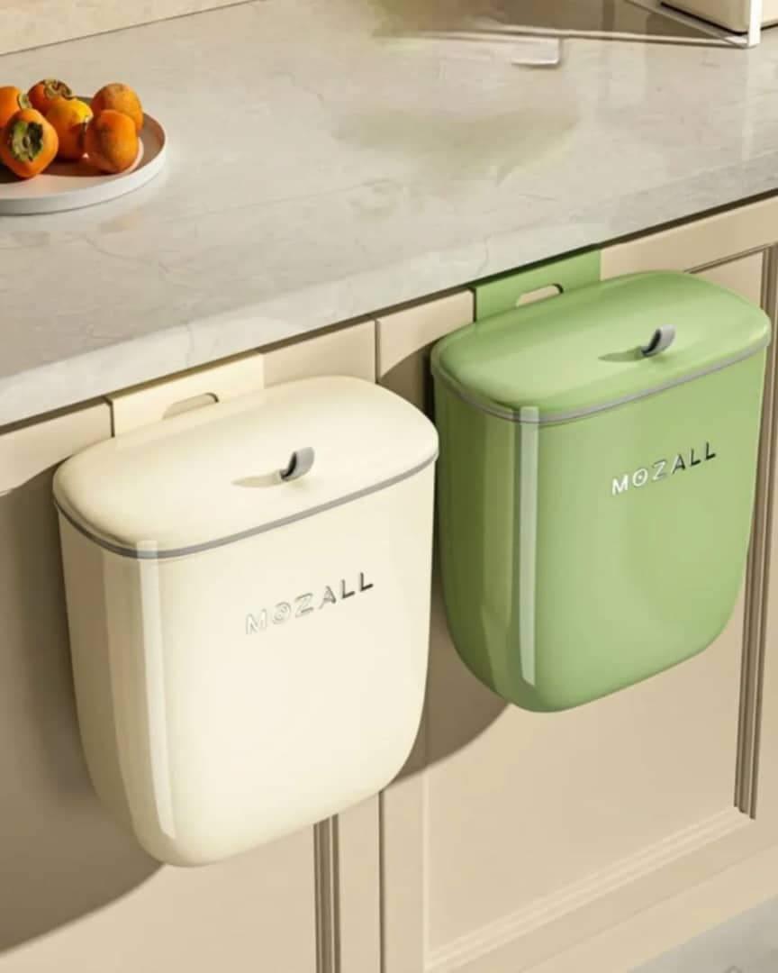 سطل زباله کابینتی درب تاشو رنگ کرم MOZALL