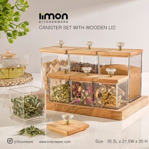 🏺 ست بانکه و ادویه کفه‌دار چوبی لیمون (پاسماوری چوبی)