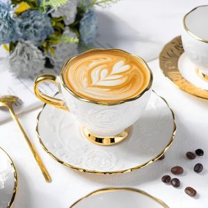 فنجان چای خوری سرامیکی لبه طلایی